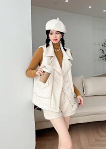 皮毛一体马甲,女装马甲,觅 愉