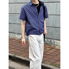 蓝格纹抽绳短袖衬衫夏季百搭短宽版型男女上衣miu系C7013，男装T恤，星座1116A（原606A-3）