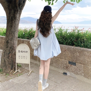 【现货】2026夏季蓝色减龄无袖撞色显瘦花苞连衣裙P135-K200图片