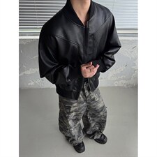 抖音得物高品质美式高街复古老钱风PU皮夹克外套男女短款机车皮衣，男装夹克，电商A486