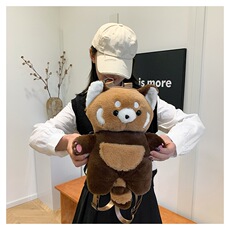 佳旺毛绒玩具1 古力古力小浣熊趴趴包爱心熊猫毛毛绒可爱双肩背包大容量软萌礼物