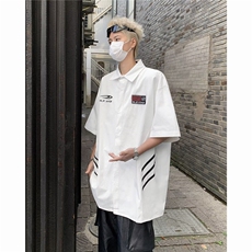 白色短袖衬衫男夏季薄款冰丝条纹半袖设计感小众美式潮牌痞帅衬衣，男装T恤，星座1210-1