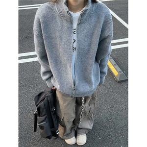 双拉链开衫毛衣男款秋冬季内搭打底针织衫休闲慵懒风外套 M5116图片