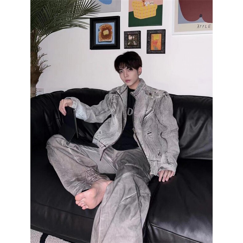 【有货】短款解构拼接牛仔外套男重工垫肩夹克JK8636HH-特P78,男装工装外套,星座1007（原301D）
