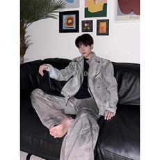 【有货】短款解构拼接牛仔外套男重工垫肩夹克JK8636HH-特P78，男装工装外套，星座1007（原301D）