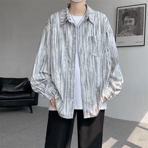 8XL-M灯芯绒长袖衬衫特大码痞帅扎染衬衣美式复古外套CS9002/P55图片
