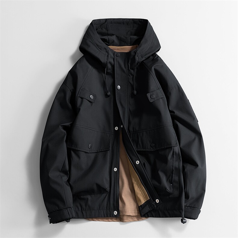 新款硬汉风户外夹克男连帽纯色上衣冲锋衣外套DSA157B-J2527-P65,男装夹克,电商A157B