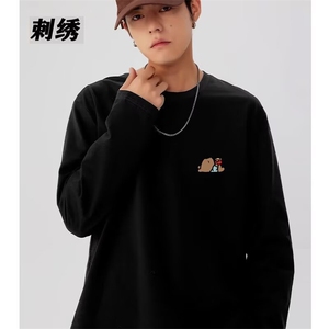 慵懒简约百搭ins新款流行日系纯棉百搭长袖T恤打底衫原宿气质潮流图片