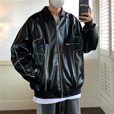 2026秋装新款美式翻领机车服皮夹克潮宽松外套D216P108男，男装夹克，电商A335-1（原A458）