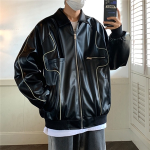 2026秋装新款 美式翻领机车服皮夹克潮宽松外套 D216 P108男图片