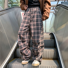 星座1811B-M-3XL-P35美式复古格子裤宽松垂感慵懒阔腿休闲裤KZ113，男装休闲裤，星座1811B