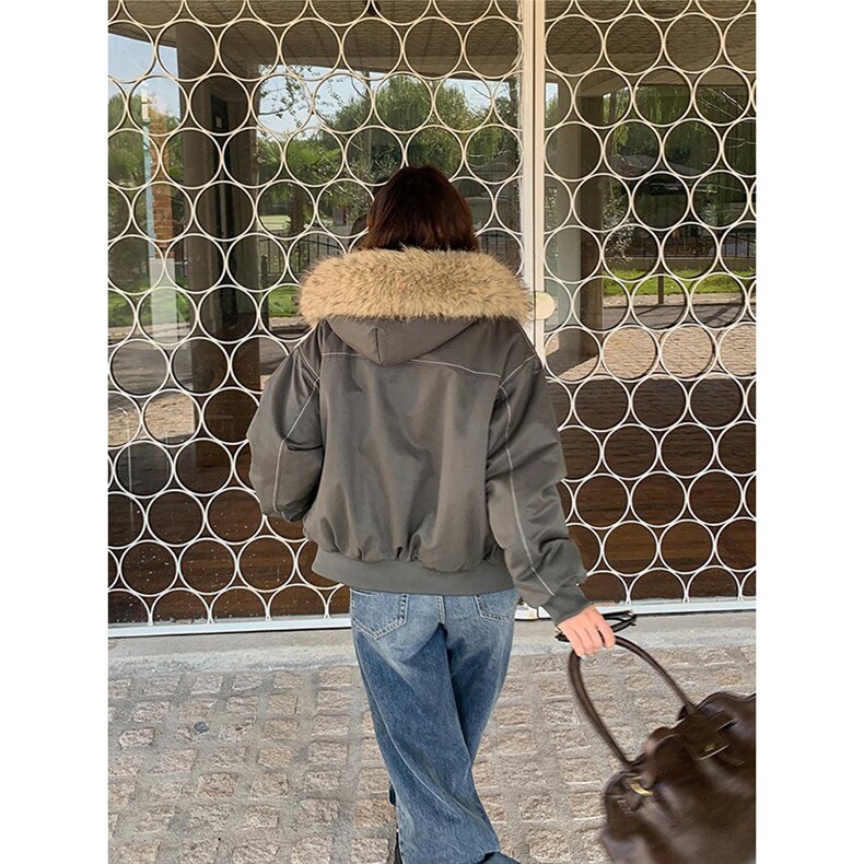 现货重磅boxy短款棉衣座山雕大毛毛领男女棉服水洗工装厚外套,男装棉衣,电商A486