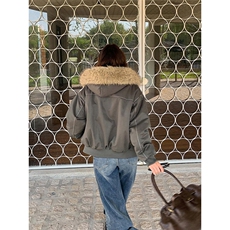现货重磅boxy短款棉衣座山雕大毛毛领男女棉服水洗工装厚外套，男装棉衣，电商A486
