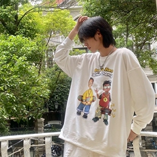 港风模特情侣款卡通动漫印花卫衣长袖T恤女上衣WY313P35限48，男装卫衣，电商A089-1