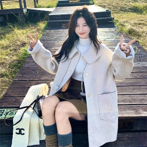 韩版气质高端羊毛呢大衣女2026早春新款中长款宽松显瘦羊绒外套厚图片