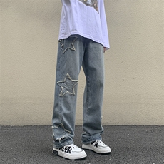 美式高街vibe风裤子潮流牛仔裤男设计感宽松拖地长裤N08811-P43，男装牛仔裤，星座308B-1