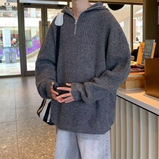美式复古半拉链连帽毛衣男韩版纯色oversize痞帅针织衫外套M6515，男装针织衫/毛衣，星座601-2