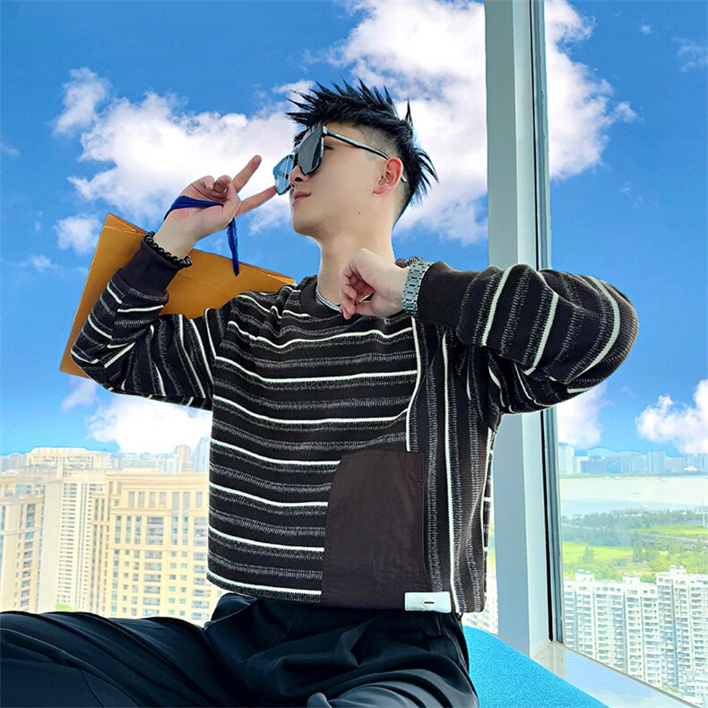 AW213/P78控108秋季社会小伙拼接撞色设计感韩版打底卫衣男黑首,男装T恤,星座305B-1