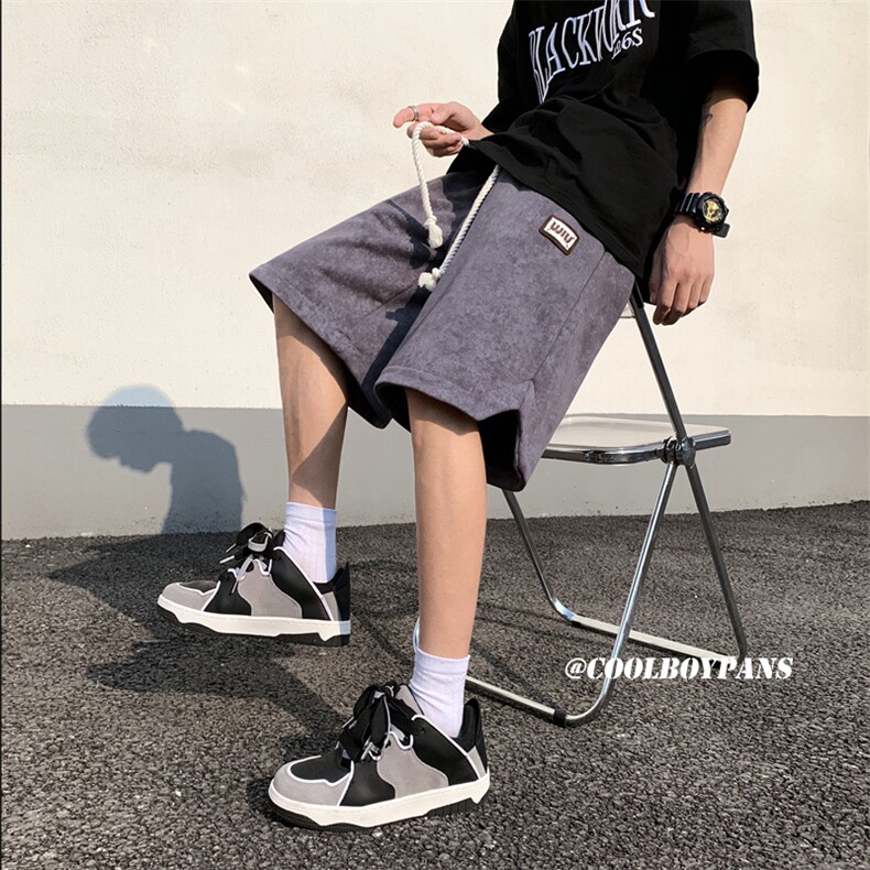XZ213-DK005-P55控68港风大码麂皮绒绣标抽绳运动休闲裤五分裤,男装牛仔裤,星座213