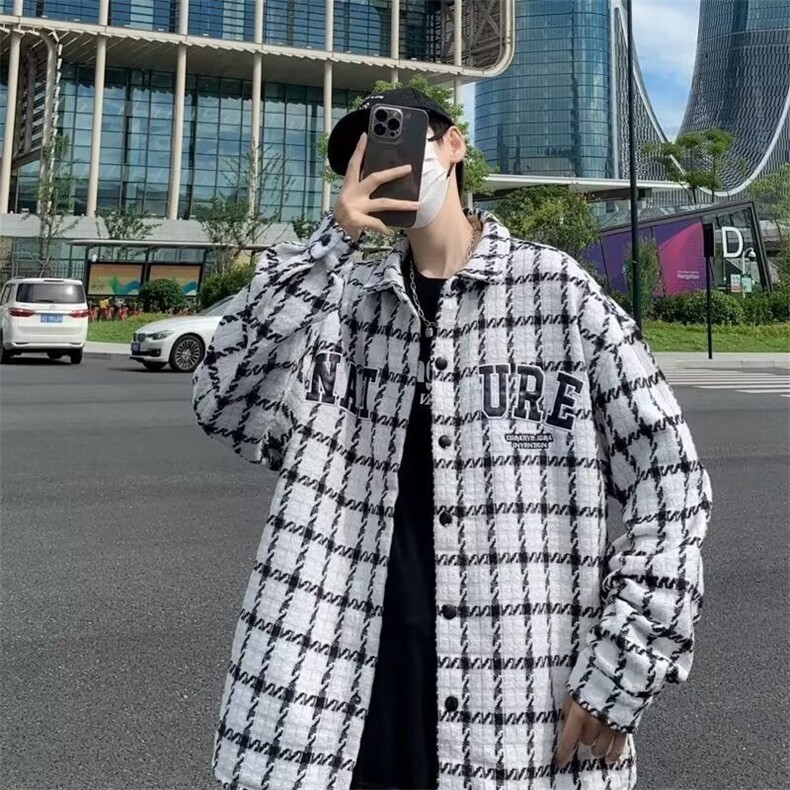 秋季新款休闲外套男潮格子夹克男生穿搭宽松上衣服CS2301/P52,男装夹克,星座506