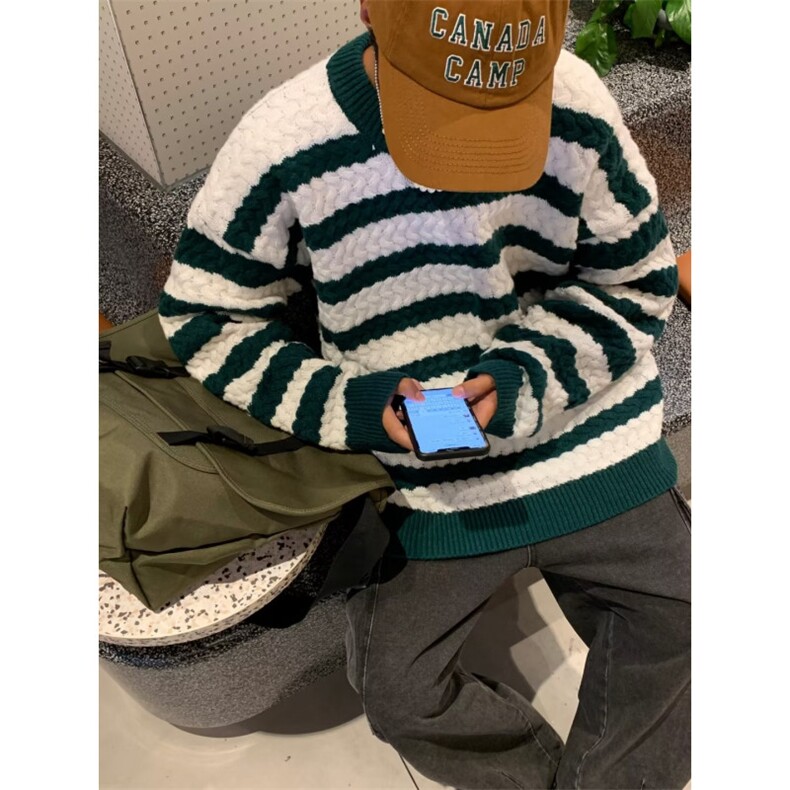 美式圆领毛衣男慵懒风休闲鹿毛绒针织衫QM04P53,男装针织衫/毛衣,星座1116-2