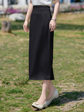 现货BAO2025夏时尚气质优雅百搭遮肉设计感高腰中长款半身裙，女装半身裙，火爆靓佳人