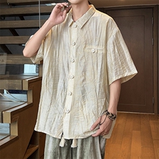 703-C332-P65夏季天丝提花炒色风休闲衬衫新中式短袖，男装T恤，星座703