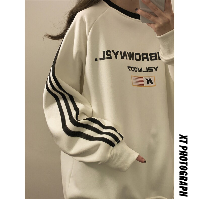 1中性风三杠条纹圆领卫衣字母印花设计休闲卫衣男WY77765P48控68，男装卫衣，星座226-2