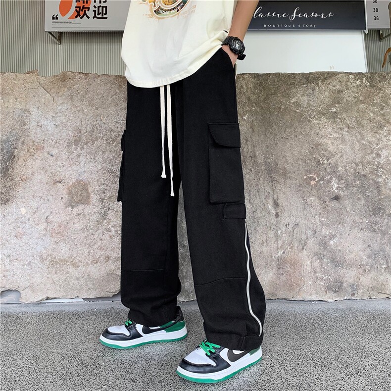 薄款美式多口袋工装裤男女宽松潮牌白色直筒休闲裤子夏K03032-P45,男装休闲裤,星座308B-1