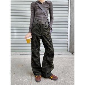秋季迷彩潮流休闲裤男大码美式高街多口袋微喇裤K24034-特P48控88图片