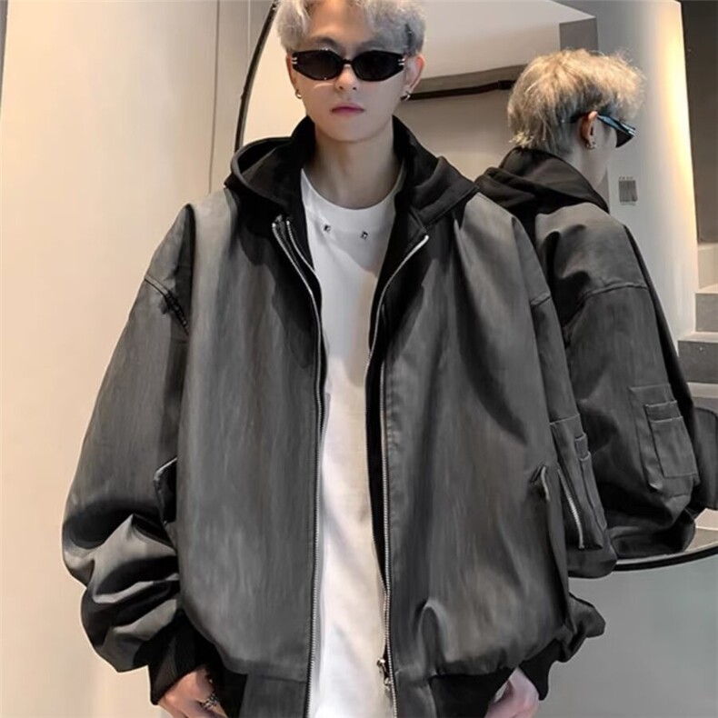 假两件外套男春秋美式高街痞帅潮牌宽松休闲连帽夹克J8539-P80,男装夹克,星座1001-1