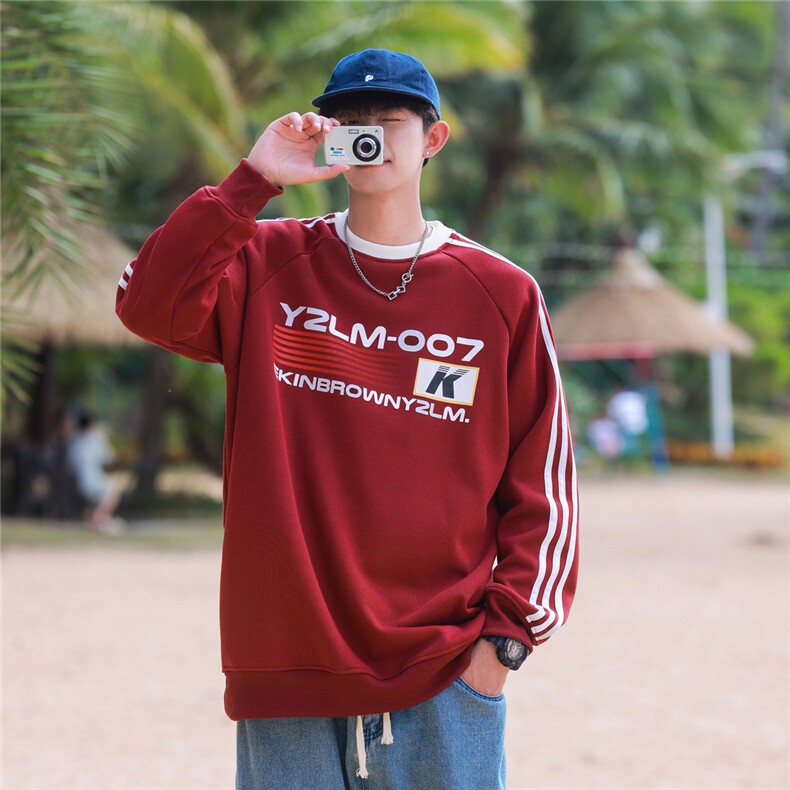 港风圆领字母印花图案设计袖子三杠织带潮流卫衣男WY77762P48控68，男装卫衣，星座227-7