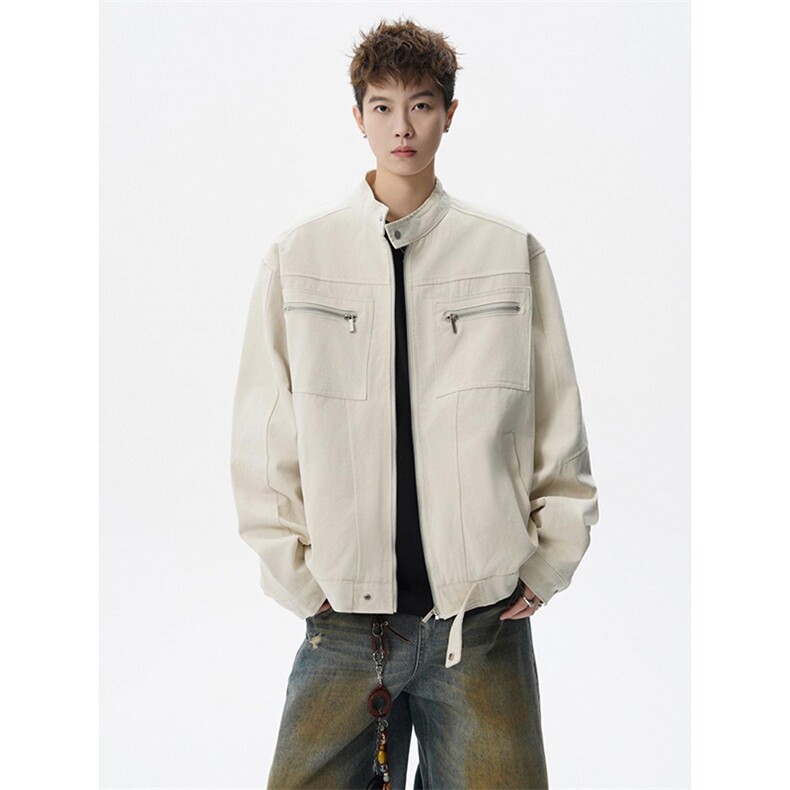 26春装高品质老钱风立领夹克外套男女美式潮牌拉链工装风宽松上衣，男装夹克，电商A486