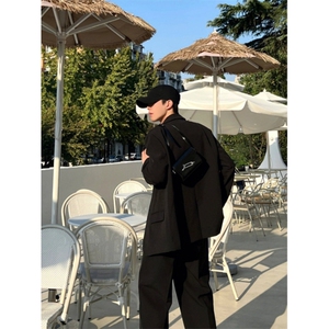 1014-1-F189-p95-黑色休闲西装外套男痞帅高级感英伦雅痞男装秋季图片