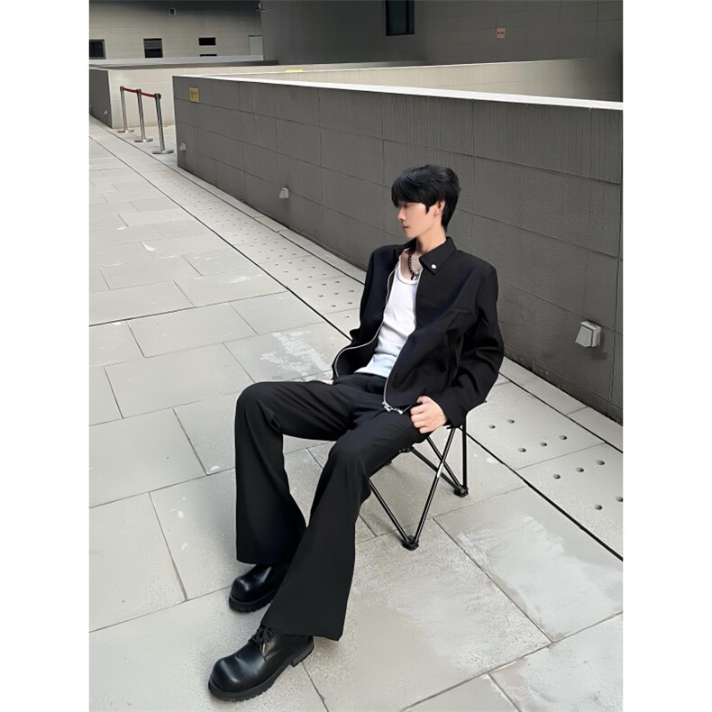【有货】黑色垫肩短款西装外套男高级感痞帅行政夹克Y160HH-特P60,男装夹克,星座1007（原301D）