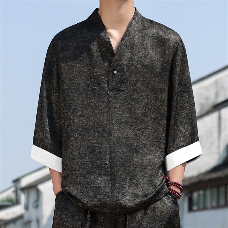 2025春季新款男装新中式汉服衬衣风复古禅服盘扣衬衫 C97-P95图片