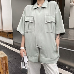 夏季短袖外套女拉链休闲潮牌运动港风痞帅青少年衬衫CY827-P49图片