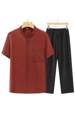 主推长年现货男高品质风中老年短袖衬衫套装中年短袖衬衫，男装中老年男装，钱塘723