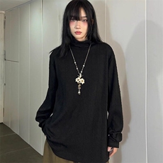 半高领长袖卫衣男女褶皱纯色T恤堆堆领套头日系痞帅设计高级感，男装T恤，星座506A