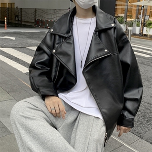 加绒加厚冬款男皮衣机车侧边工装拉链皮夹克外套JK026 P70加绒P80图片