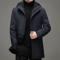 男士厚款羽绒服商务休闲中长款羽绒服宽松连帽款SNNYR867076-P360，男装羽绒服，电商B212（原钱塘6029）