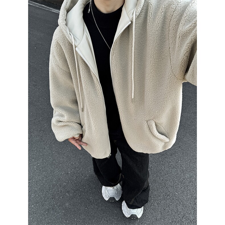 百搭宽松PU皮羊羔毛加厚两面穿短款夹克棉衣L02特P128k168,男装夹克,星座307A