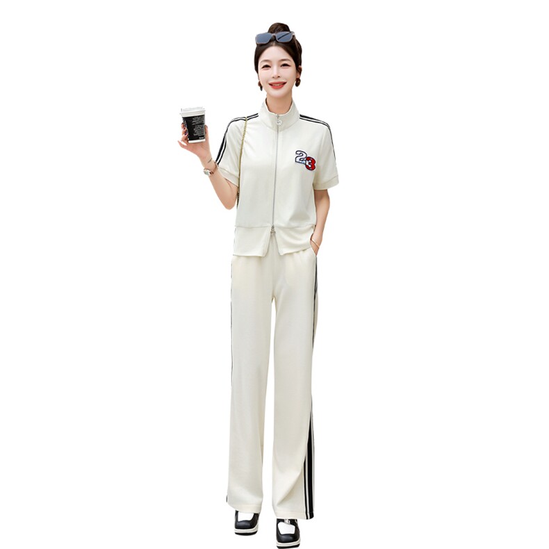 夏季运动套装女短袖2025年新款时尚休闲洋气活泼减龄阔腿裤两件套,女装套装/套裙,星期衣