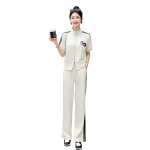 夏季运动套装女短袖2025年新款时尚休闲洋气活泼减龄阔腿裤两件套图片