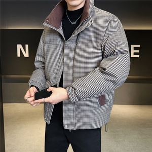 标90男休闲立领羽绒服千鸟格面包服外套上衣A329-YR2563-P280