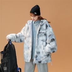 216-BK100-P128女类2021中性男女扎染连帽仿皮草外套控148，女装棉衣/棉服，星座716-5（原216-1）