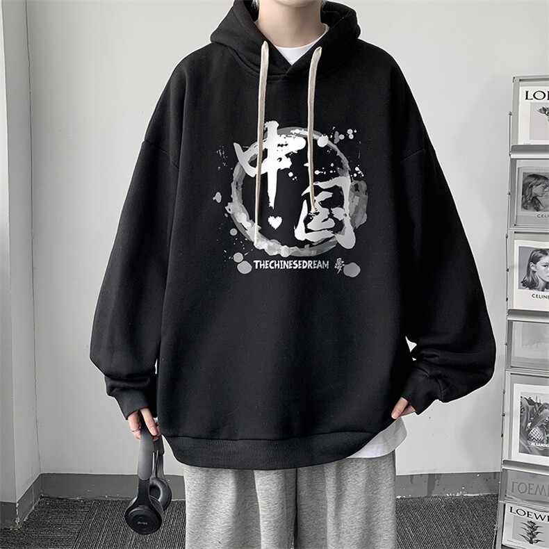 WY2134-P35纯棉连帽卫衣男大码运动帽衫宽松薄外套男,男装卫衣,电商A040
