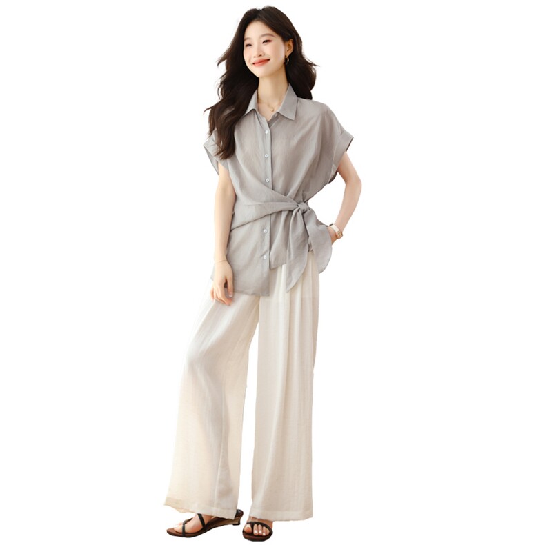 2025年夏季新款宽松显瘦遮肉洋气时尚宽松阔腿裤设计感短袖套装，女装套装/套裙，婷轩阁