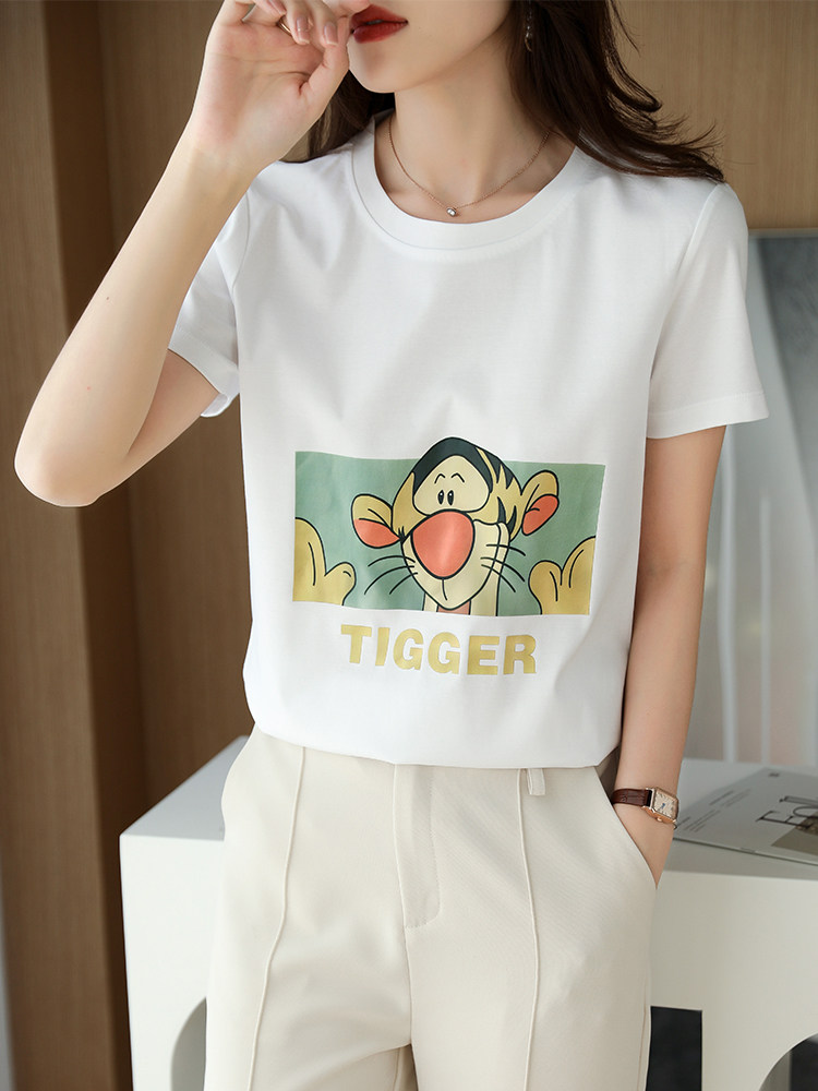 跳跳虎烫画夏季时尚小众个性棉T,女装T恤,元素羊绒
