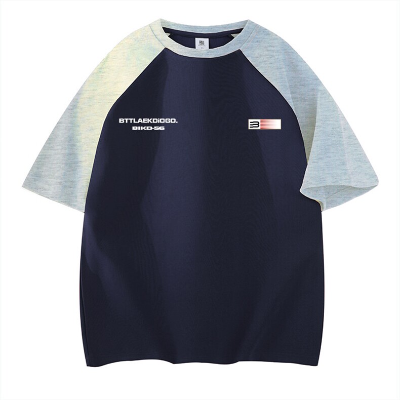 抖音得物高品质二开240克宽松纯棉美式潮牌插肩袖拼接短袖T恤,男装T恤,电商A486